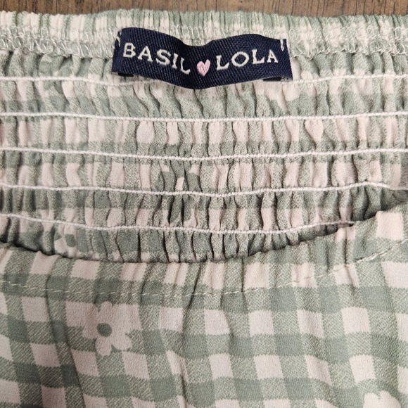 Everleigh Gingham Cropped Babydoll Wrap Top smocked puff sleeves NWT Small - Picture 5 of 7